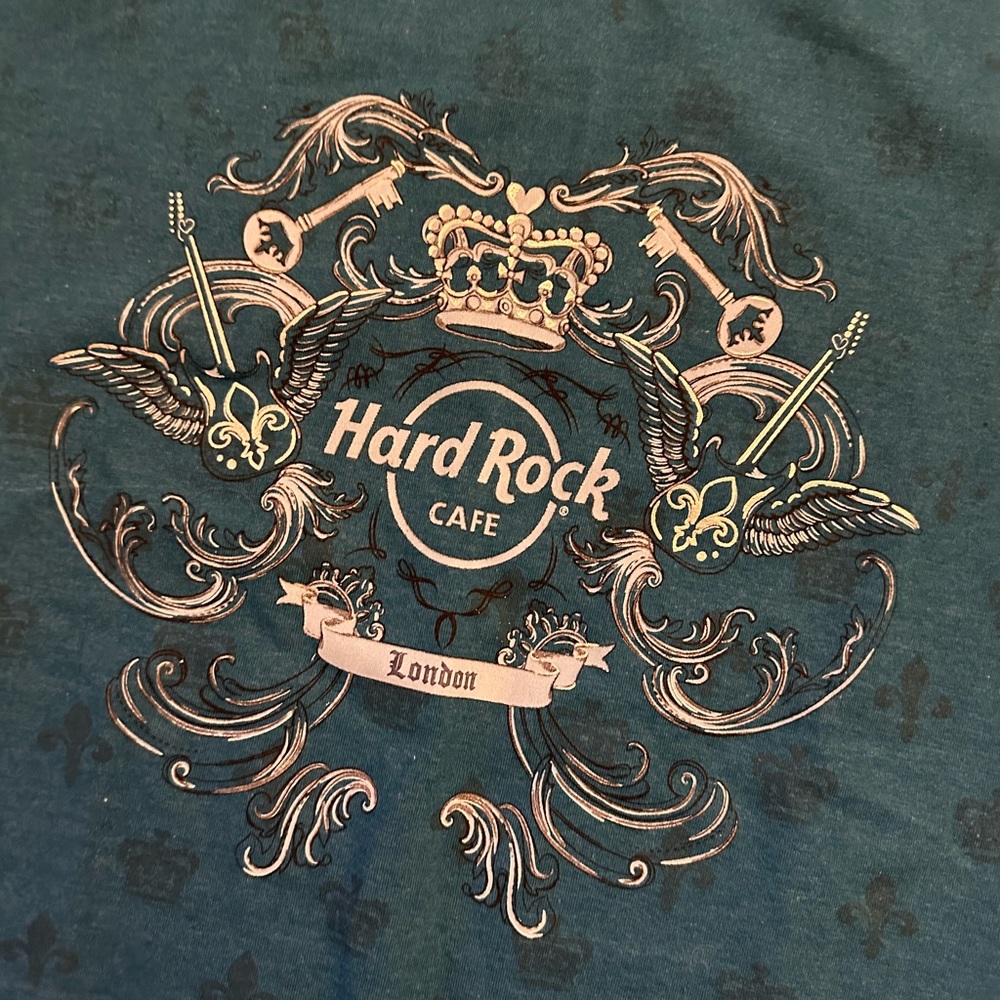Hard Rock Cafe Couture London Embellished Teal Graphic Tee - Picture 2 of 5